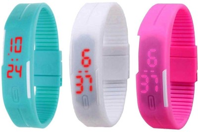 NS18 Silicone Led Magnet Band Combo of 3 Sky Blue, White And Pink Digital Watch  - For Boys & Girls   Watches  (NS18)
