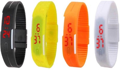 NS18 Silicone Led Magnet Band Combo of 4 Black, Yellow, Orange And White Digital Watch  - For Boys & Girls   Watches  (NS18)