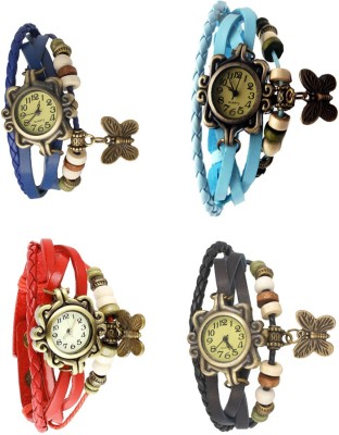 NS18 Vintage Butterfly Rakhi Combo of 4 Blue, Red, Sky Blue And Black Analog Watch  - For Women   Watches  (NS18)