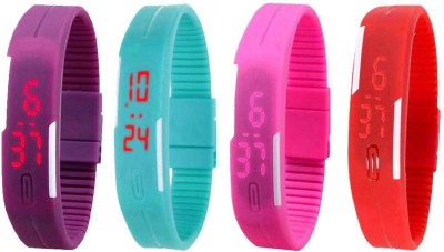 NS18 Silicone Led Magnet Band Watch Combo of 4 Purple, Sky Blue, Pink And Red Digital Watch  - For Couple   Watches  (NS18)