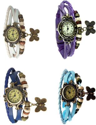 

Kissu Vintage Rakhi Combo of 4 White, Blue, Purple And Sky Blue Watch - For Women