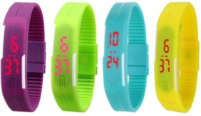NS18 Silicone Led Magnet Band Combo of 4 Purple, Green, Sky Blue And Yellow Digital Watch  - For Boys & Girls   Watches  (NS18)