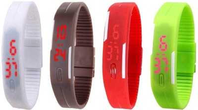 NS18 Silicone Led Magnet Band Combo of 4 White, Brown, Red And Green Digital Watch  - For Boys & Girls   Watches  (NS18)