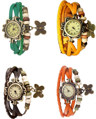 

NS18 Vintage Butterfly Rakhi Combo of 4 Green, Brown, Yellow And Orange Watch - For Women
