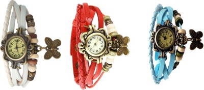 NS18 Vintage Butterfly Rakhi Watch Combo of 3 White, Red And Sky Blue Analog Watch  - For Women   Watches  (NS18)