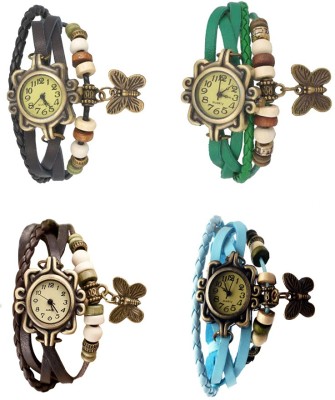 NS18 Vintage Butterfly Rakhi Combo of 4 Black, Brown, Green And Sky Blue Analog Watch  - For Women   Watches  (NS18)