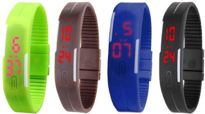 NS18 Silicone Led Magnet Band Combo of 4 Green, Brown, Blue And Black Digital Watch  - For Boys & Girls   Watches  (NS18)