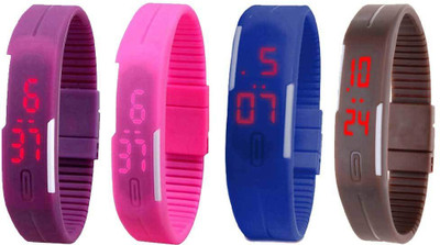 

Kissu Led Magnet Band Combo of 4 Purple, Pink, Blue And Brown Watch - For Men & Women