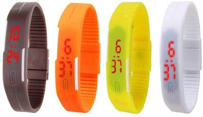 NS18 Silicone Led Magnet Band Combo of 4 Brown, Orange, Yellow And White Digital Watch  - For Boys & Girls   Watches  (NS18)