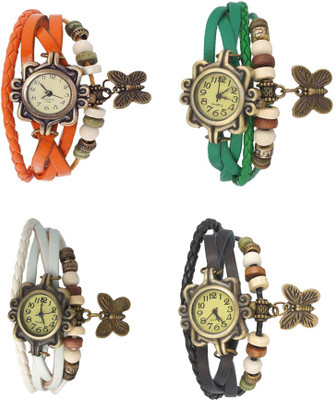 

Kissu Vintage Rakhi Combo of 4 Orange, White, Green And Black Watch - For Women