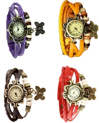 NS18 Vintage Butterfly Rakhi Combo of 4 Purple, Brown, Yellow And Red Analog Watch  - For Women   Watches  (NS18)
