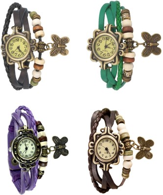 NS18 Vintage Butterfly Rakhi Combo of 4 Black, Purple, Green And Brown Analog Watch  - For Women   Watches  (NS18)