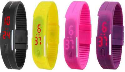 

Kissu Led Magnet Band Combo of 4 Black, Yellow, Pink And Purple Watch - For Men & Women