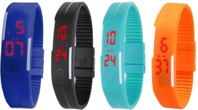 NS18 Silicone Led Magnet Band Combo of 4 Blue, Black, Sky Blue And Orange Digital Watch  - For Boys & Girls   Watches  (NS18)