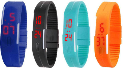 

Kissu Led Magnet Band Combo of 4 Blue, Black, Sky Blue And Orange Watch - For Men & Women