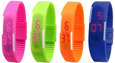 NS18 Silicone Led Magnet Band Combo of 4 Pink, Green, Orange And Blue Digital Watch  - For Boys & Girls   Watches  (NS18)