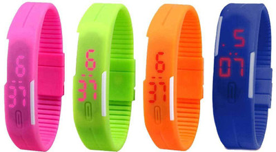 

Kissu Led Magnet Band Combo of 4 Pink, Green, Orange And Blue Watch - For Men & Women