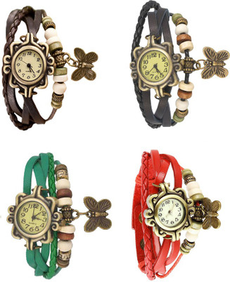 

NS18 Vintage Butterfly Rakhi Combo of 4 Brown, Green, Black And Red Watch - For Women