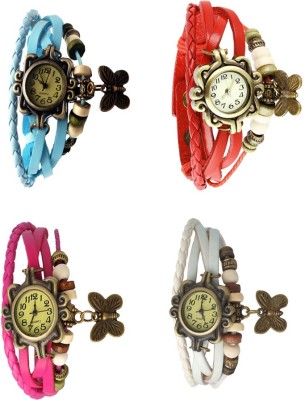 NS18 Vintage Butterfly Rakhi Combo of 4 Sky Blue, Pink, Red And White Analog Watch  - For Women   Watches  (NS18)