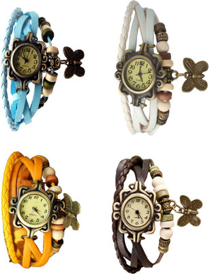 

Kissu Vintage Rakhi Combo of 4 Sky Blue, Yellow, White And Brown Watch - For Women