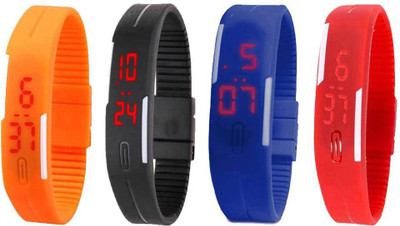 

Kissu Led Magnet Band Combo of 4 Orange, Black, Blue And Red Watch - For Men & Women