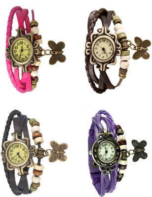 NS18 Vintage Butterfly Rakhi Combo of 4 Pink, Black, Brown And Purple Analog Watch  - For Women   Watches  (NS18)