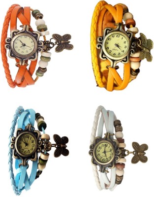 NS18 Vintage Butterfly Rakhi Combo of 4 Orange, Sky Blue, Yellow And White Analog Watch  - For Women   Watches  (NS18)