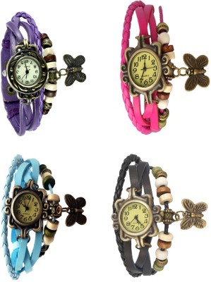 NS18 Vintage Butterfly Rakhi Combo of 4 Purple, Sky Blue, Pink And Black Analog Watch  - For Women   Watches  (NS18)
