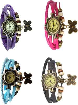 

Kissu Vintage Rakhi Combo of 4 Purple, Sky Blue, Pink And Black Watch - For Women
