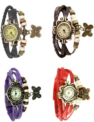 NS18 Vintage Butterfly Rakhi Combo of 4 Black, Purple, Brown And Red Analog Watch  - For Women   Watches  (NS18)