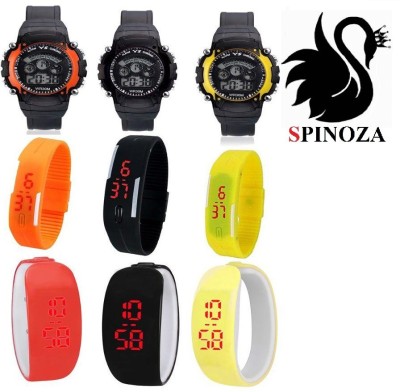 SPINOZA led sport and bracelet type watches in orange black yellow in colors set of 9 for girls boys Digital Watch  - For Boys & Girls   Watches  (SPINOZA)