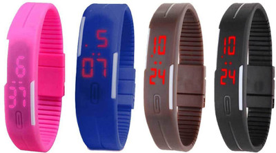 View NS18 Silicone Led Magnet Band Combo of 4 Pink, Blue, Brown And Black Watch  - For Boys & Girls Wrist Watches Price Online(NS18)