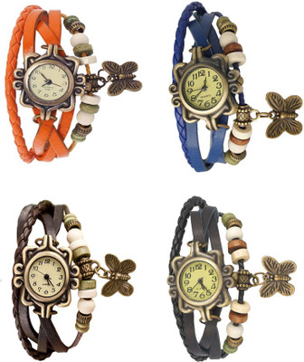 

NS18 Vintage Butterfly Rakhi Combo of 4 Orange, Brown, Blue And Black Watch - For Women