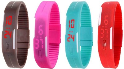NS18 Silicone Led Magnet Band Watch Combo of 4 Brown, Pink, Sky Blue And Red Digital Watch  - For Couple   Watches  (NS18)