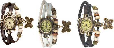 View NS18 Vintage Butterfly Rakhi Watch Combo of 3 Brown, White And Black Analog Watch  - For Women Wrist Watches Price Online(NS18)