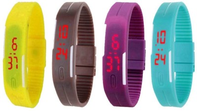 NS18 Silicone Led Magnet Band Watch Combo of 4 Yellow, Brown, Purple And Sky Blue Digital Watch  - For Couple   Watches  (NS18)