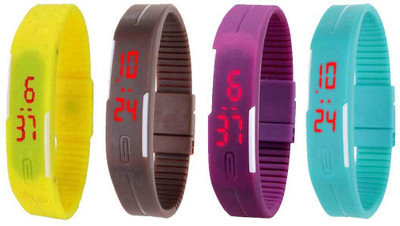 NS18 Silicone Led Magnet Band Watch Combo of 4 Yellow, Brown, Purple And Sky Blue Digital Watch  - For Couple   Watches  (NS18)