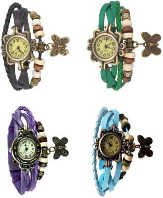 NS18 Vintage Butterfly Rakhi Combo of 4 Black, Purple, Green And Sky Blue Analog Watch  - For Women   Watches  (NS18)