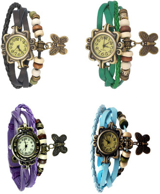 

Kissu Vintage Rakhi Combo of 4 Black, Purple, Green And Sky Blue Watch - For Women
