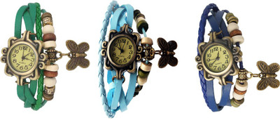 

NS18 Vintage Butterfly Rakhi Watch Combo of 3 Green, Sky Blue And Blue Watch - For Women