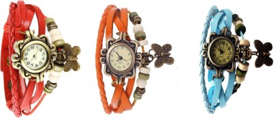 NS18 Vintage Butterfly Rakhi Watch Combo of 3 Red, Orange And Sky Blue Analog Watch  - For Women   Watches  (NS18)