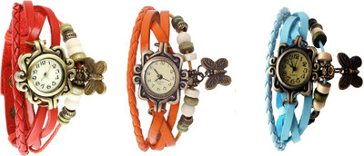 

Kissu Vintage Rakhi Watch Combo of 3 Red, Orange And Sky Blue Watch - For Women