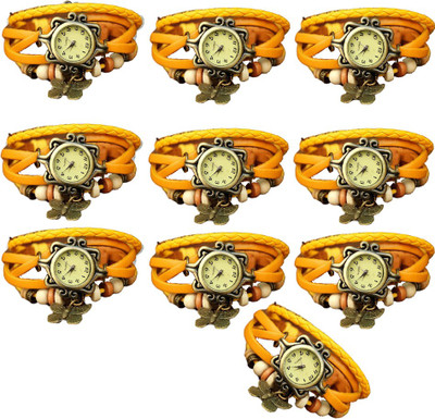 

NS18 Vintage Butterfly Rakhi Combo of 10 Yellow Watch - For Women