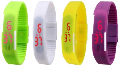 NS18 Silicone Led Magnet Band Watch Combo of 4 Green, White, Yellow And Purple Digital Watch  - For Couple   Watches  (NS18)