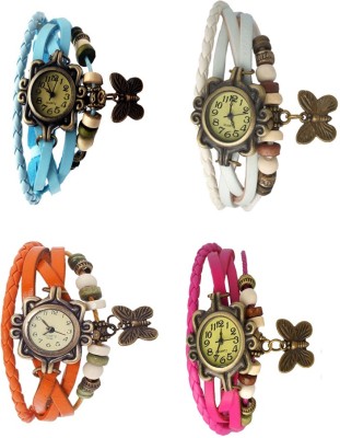 NS18 Vintage Butterfly Rakhi Combo of 4 Sky Blue, Orange, White And Pink Analog Watch  - For Women   Watches  (NS18)