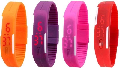 NS18 Silicone Led Magnet Band Watch Combo of 4 Orange, Purple, Pink And Red Digital Watch  - For Couple   Watches  (NS18)