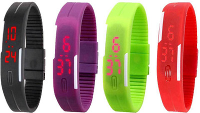 

Kissu Led Magnet Band Combo of 4 Black, Purple, Green And Red Watch - For Men & Women