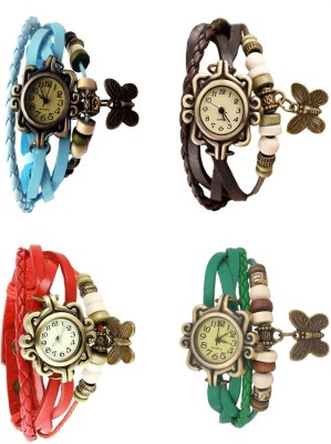 NS18 Vintage Butterfly Rakhi Combo of 4 Sky Blue, Red, Brown And Green Analog Watch  - For Women   Watches  (NS18)