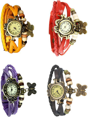 View NS18 Vintage Butterfly Rakhi Combo of 4 Yellow, Purple, Red And Black Analog Watch  - For Women Wrist Watches Price Online(NS18)