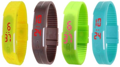 NS18 Silicone Led Magnet Band Watch Combo of 4 Yellow, Brown, Green And Sky Blue Digital Watch  - For Couple   Watches  (NS18)